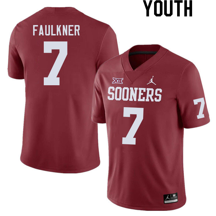 Youth #7 River Faulkner Oklahoma Sooners College Football Jerseys Stitched Sale-Crimson